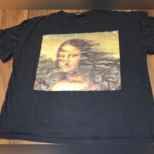 NWOT Mens Sz M Shein Mona Lisa Print Short Sleeve Black T-Shirt in Perfect Cond